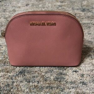 Michael Kors Rose gold pink leather Cosmetic makeup case Bag